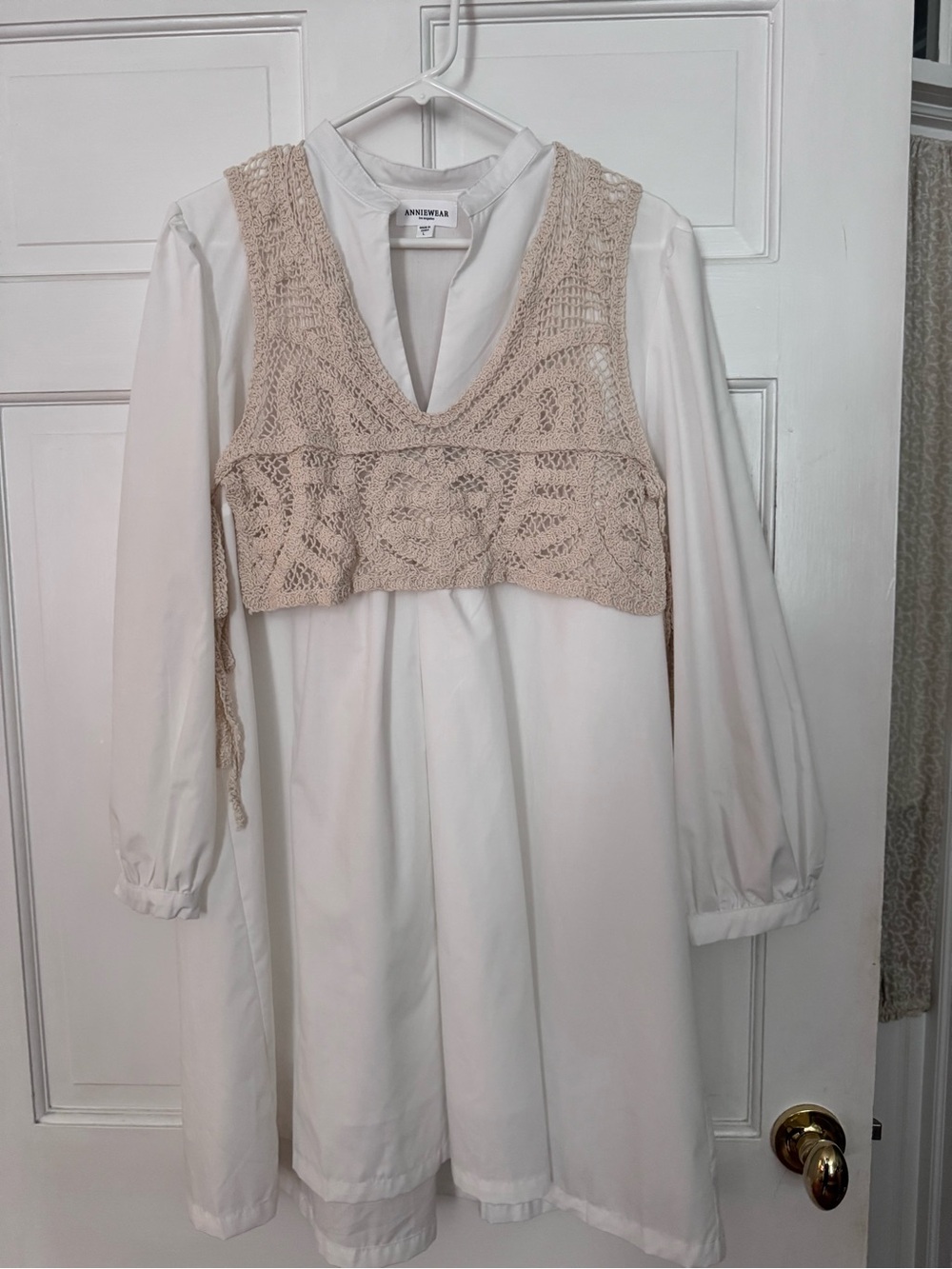 Annie Cream Crochet Overlay Long-Sleeve Dress